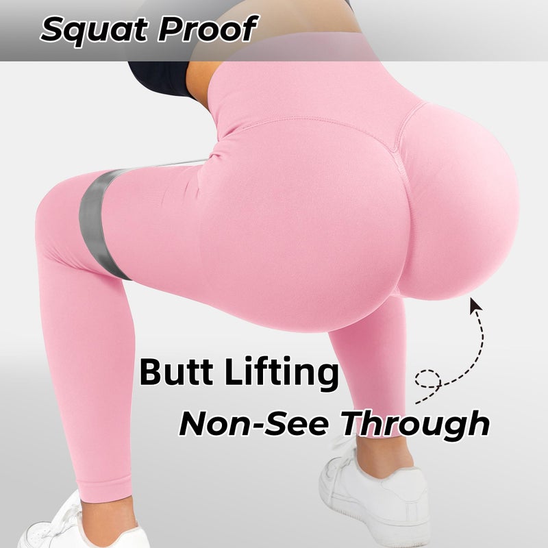 BumpGlow Butt Lifting Gym Workout Leggings for Women Tummy Control High Waisted Scrunch Butt Seamless Impact Sports Yoga Pants Pink-L - Image 4