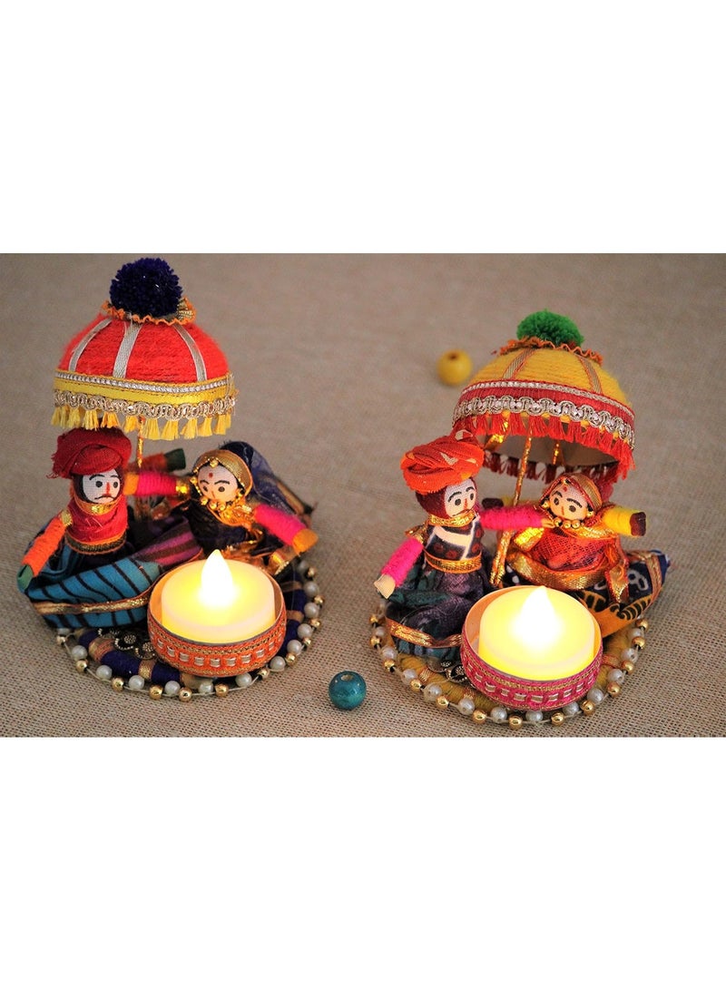 JH Gallery Recycled Material Rajasthani Raja Rani Puppet, Dolls Decorative Tealight Candle Holder, Diwali Decoration Items for Home Decor, Tea Light Candle Holder(Pack of 2) - Image 1