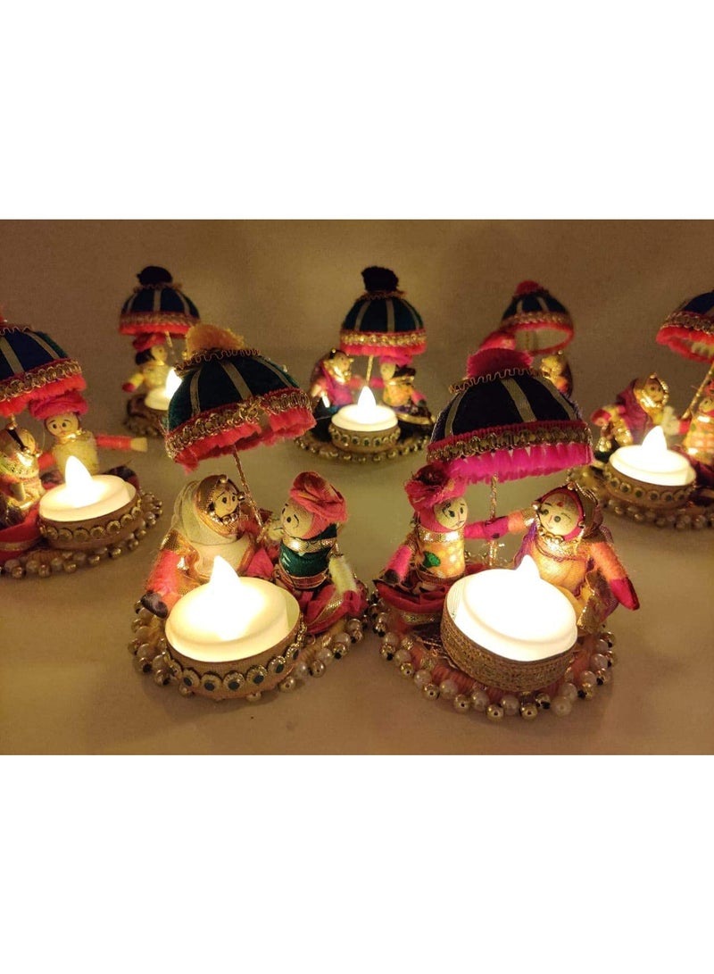 JH Gallery Recycled Material Rajasthani Raja Rani Puppet, Dolls Decorative Tealight Candle Holder, Diwali Decoration Items for Home Decor, Tea Light Candle Holder(Pack of 2) - Image 3