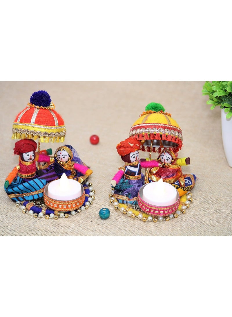 JH Gallery Recycled Material Rajasthani Raja Rani Puppet, Dolls Decorative Tealight Candle Holder, Diwali Decoration Items for Home Decor, Tea Light Candle Holder(Pack of 2) - Image 4