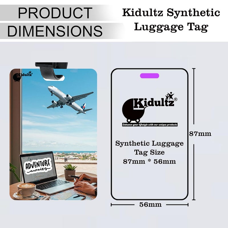 Kidultz (Set of 10) Synthetic Luggage Tags with Black Strap Loop | Durable, Waterproof, Anti-Break Travel ID Tags for Suitcases, Backpacks, School & Office Bags (Set 8) - Image 3