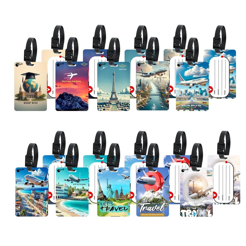 Kidultz (Set of 10) Synthetic Luggage Tags with Black Strap Loop | Durable, Waterproof, Anti-Break Travel ID Tags for Suitcases, Backpacks, School & Office Bags (Set 8) - Image 2