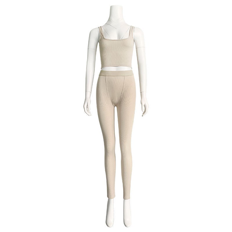 Striped Spring-Summer 2021 Yoga Tracksuit for Women Beige 
