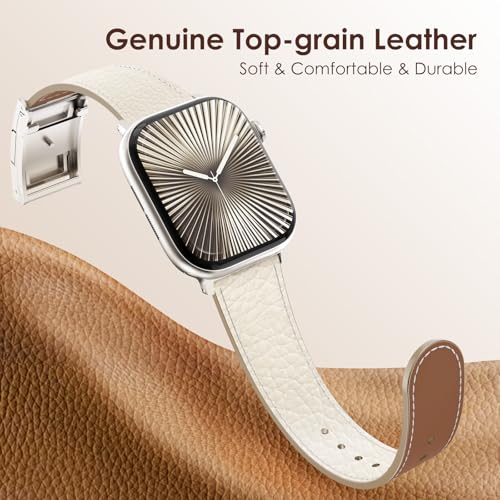 CHANCHY Leather Magnetic Watch Band Compatible with Apple Watch Bands 40mm 38mm 41mm 42mm 44mm 45mm 46mm, Top Grain Leather Dressy Band for Women Men iWatch Ultra SE3 Series 11/10/9/8/7/6/5/4/3/2/1 - Image 4