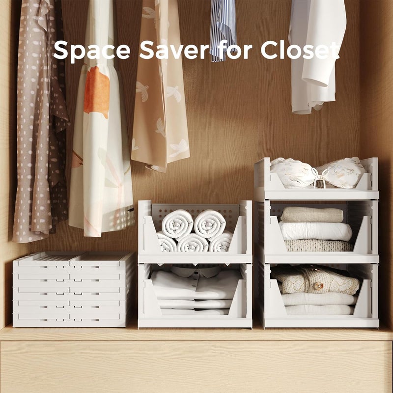 VERAT Plastic Foldable Stackable Organizers Rack Drawer Shelf Storage Container for Home Wardrobe Cupboard 4PC WHITE - Image 4