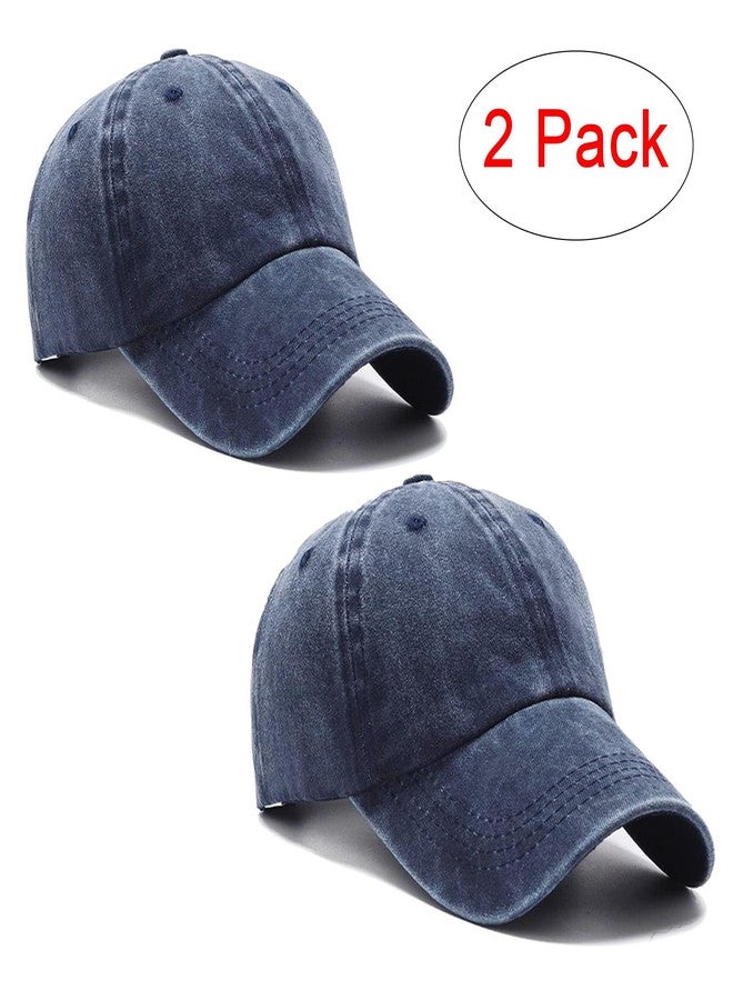 PFFY 2 Packs Vintage Washed Distressed Baseball Cap Dad Golf Hat Blue+Blue - Image 2
