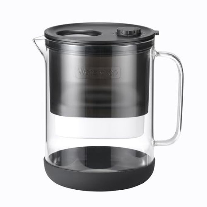 Waterdrop Glass Water Filter Pitcher with 1 Filter, Eco-Friendly, with NSF 53&42&372 Certified Filter, 7-Cup, Reduces PFOA/PFOS, Chlorine, Cadmium, Copper, Mercury, BPA Free, Easy to Clean, Black