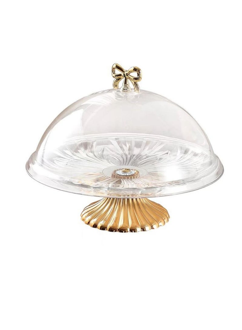 Transparent Acrylic Cake Plate with a Gilded Base and a Cover. - Image 2