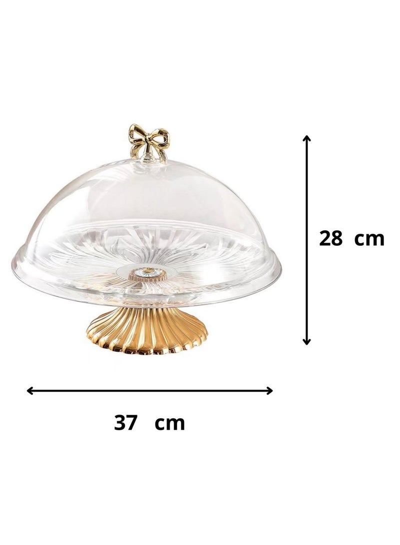 Transparent Acrylic Cake Plate with a Gilded Base and a Cover. - Image 3