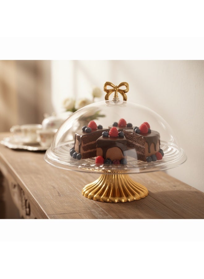 Transparent Acrylic Cake Plate with a Gilded Base and a Cover. - Image 1