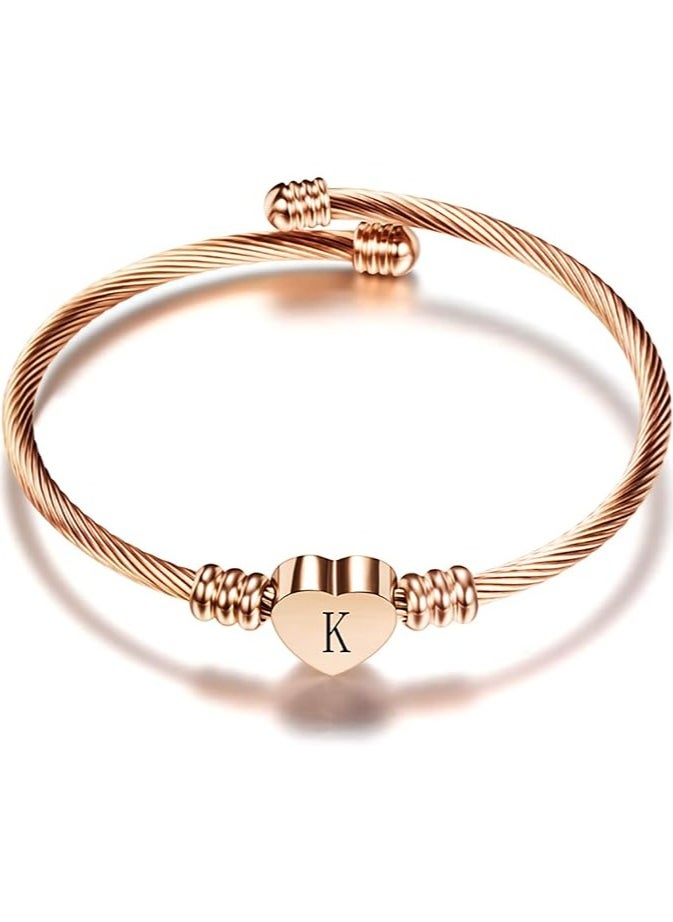 الدامكونية براسيلتس بطبقة ذهبية، قلب روز الذهبي رسالة أولية براسيلتس، A-Z Initial Charm Bracelet, Dainty Bracelet Jewelry Gift For Girl Women Couples Friends زوجة  - Image 1