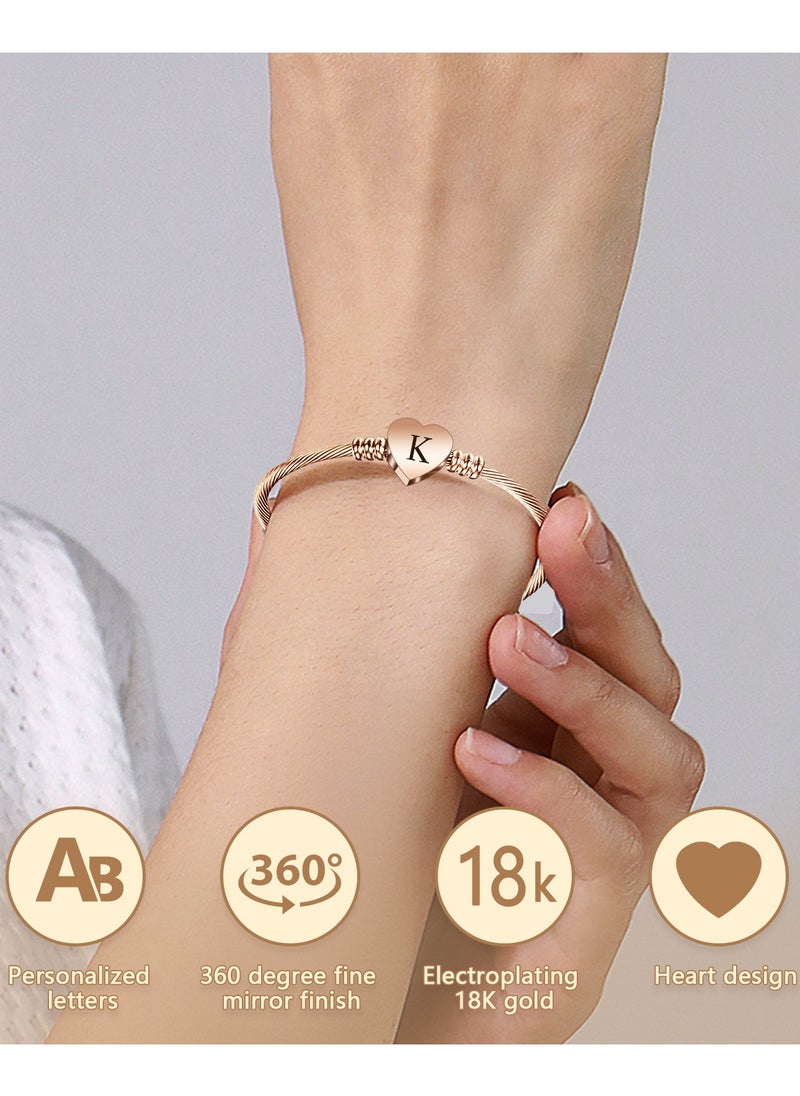 الدامكونية براسيلتس بطبقة ذهبية، قلب روز الذهبي رسالة أولية براسيلتس، A-Z Initial Charm Bracelet, Dainty Bracelet Jewelry Gift For Girl Women Couples Friends زوجة  - Image 2