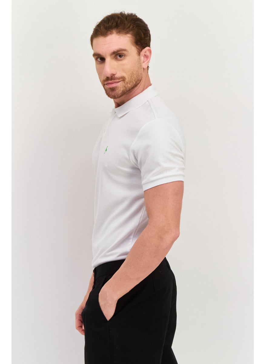 Tailorbyrd Men Regular Fit Short Sleeve Embroidered Logo Polo Shirt, White  - Image 4