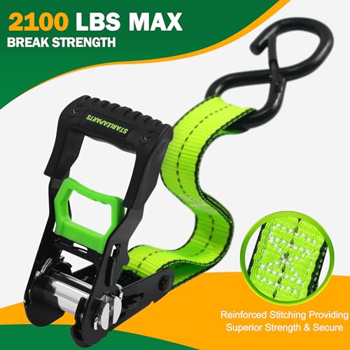 STARLEAPARTS Motorcycle Tie Down Strap (4PK) - 2,100lb Break Strength Premium 15ft Ratchet Tie Down Straps Set, Soft Loop Ratchet Straps for Moving Appliances, Lawn Equipment, Cargo Straps for Trucks - Image 2