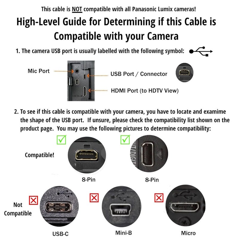 ienza Replacement USB PC Mac Photo Picture Transfer and Charge Cable Cord DMW-USBC1 for Panasonic Lumix Camera DMC-G7 ZS40 ZS50 TS30 SZ3 TZ8 TZ11 TZ15 TZ24 & More (See List of Compatible Models) - Image 2