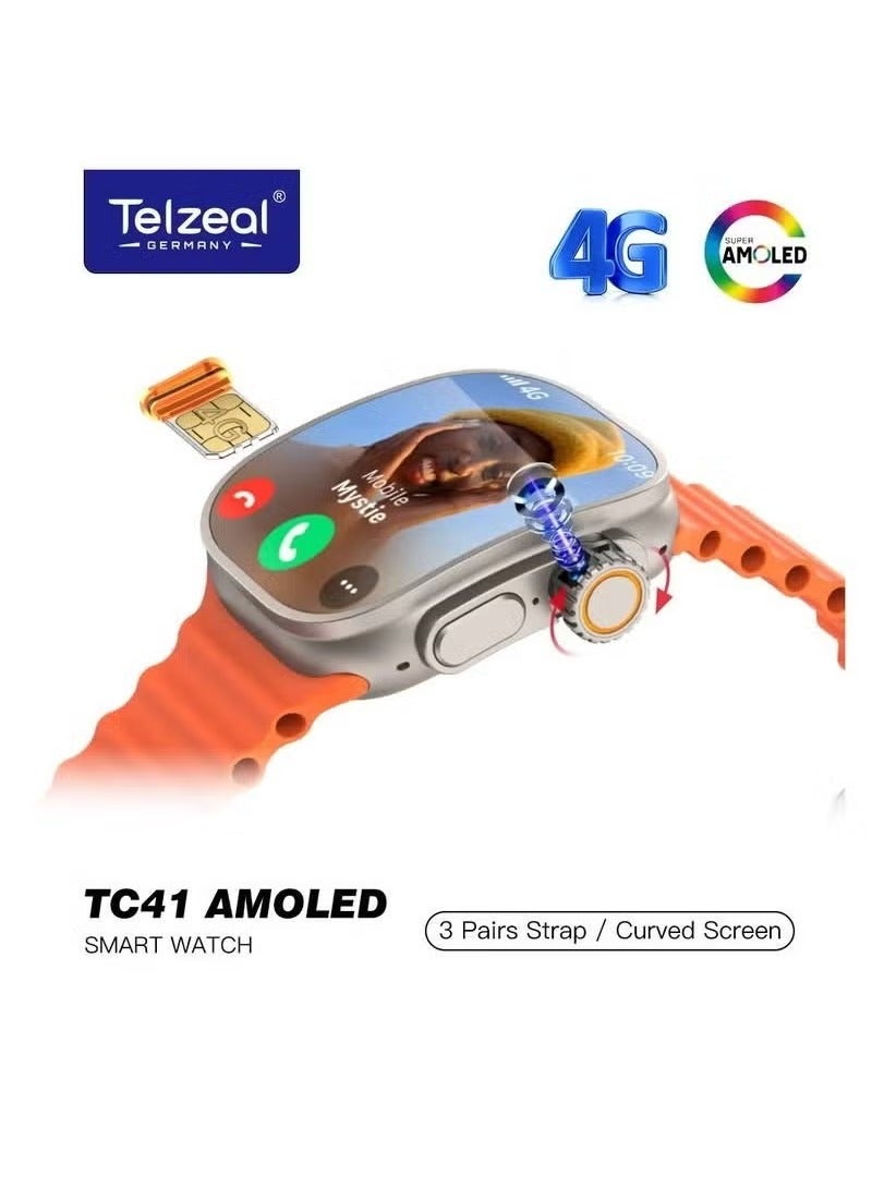 Telzeal Smart Watch TC41 4G SIM Curved Screen – Stylish Smartwatch with 4G Connectivity, HD Display, Fitness Tracking, Heart Rate Monitor, and Call & Message Support – Ideal for Daily Use & Health Monitoring - Image 1