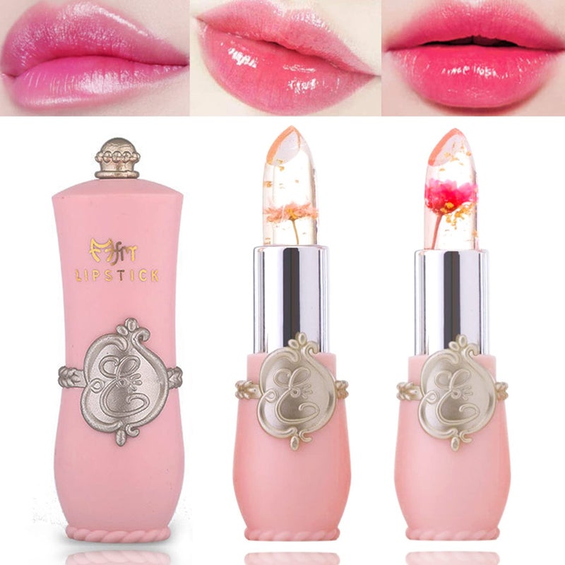 BKPPLZP 2 Pack Crystal Flower Jelly Lipstick,Magic Color Changing Lipstick,PH Clear Temperature Color Changing Lipgloss,Lip Balm,Long Lasting Nourishing Moisturizing Lip Stick Set(Set A) - Image 1