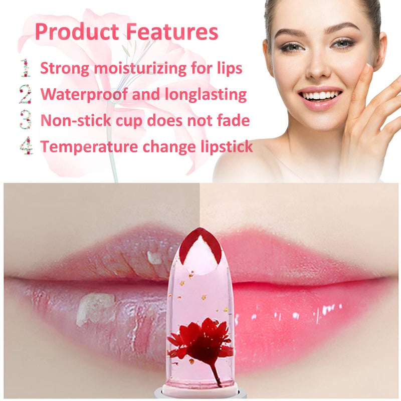 BKPPLZP 2 Pack Crystal Flower Jelly Lipstick,Magic Color Changing Lipstick,PH Clear Temperature Color Changing Lipgloss,Lip Balm,Long Lasting Nourishing Moisturizing Lip Stick Set(Set A) - Image 5