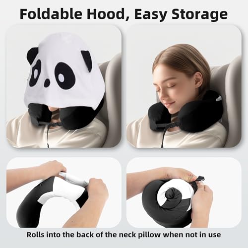ALLINCOZY Privacy-Friendly Hooded Travel Pillow for Kids & Adults, Sensory-Friendly, Memory Foam Neck Support for Airplane, Car & Train, Breathable Fabric, Portable, Ultimate Comfort Panda - Image 4