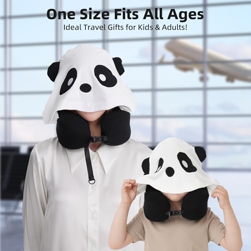 ALLINCOZY Privacy-Friendly Hooded Travel Pillow for Kids & Adults, Sensory-Friendly, Memory Foam Neck Support for Airplane, Car & Train, Breathable Fabric, Portable, Ultimate Comfort Panda - Image 3