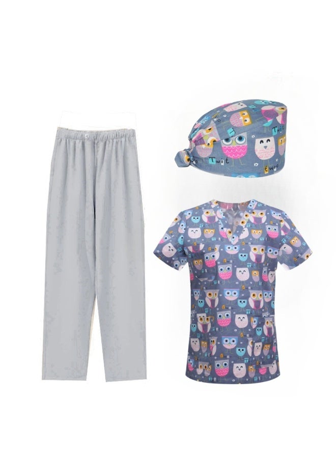 Loquat Womens Medical Scrubs Set Medical Uniform Set Big-Eyed Bird - Image 1