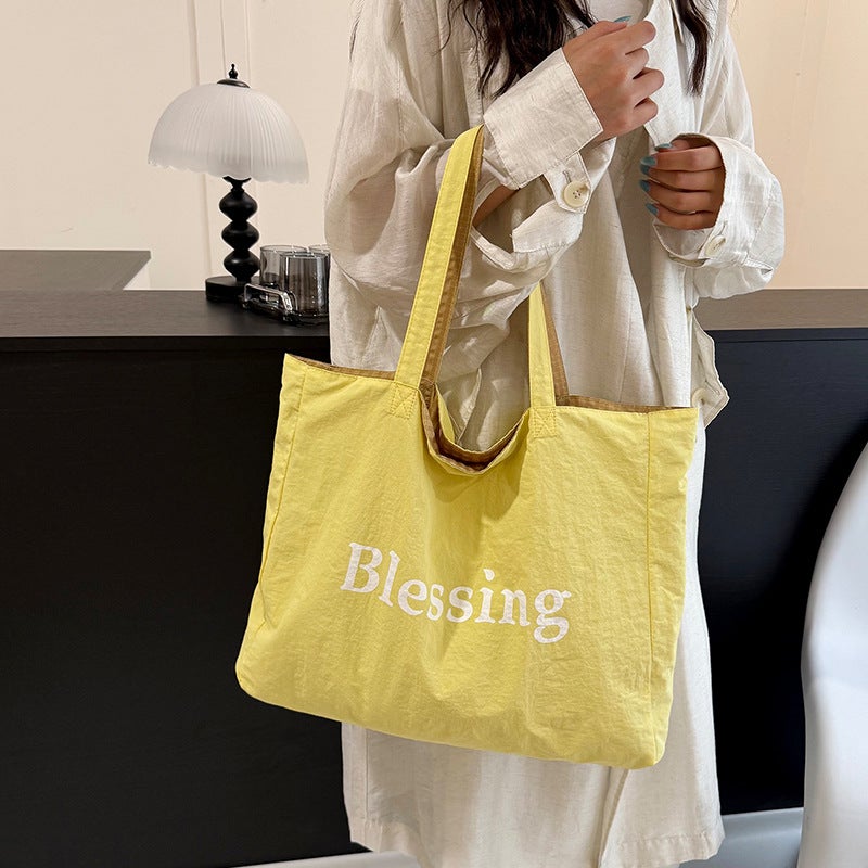 Korean Style Letter Shoulder Bag, Reversible Bubble Pleated Handbag, Lightweight Commute Shopping Tote - Image 3