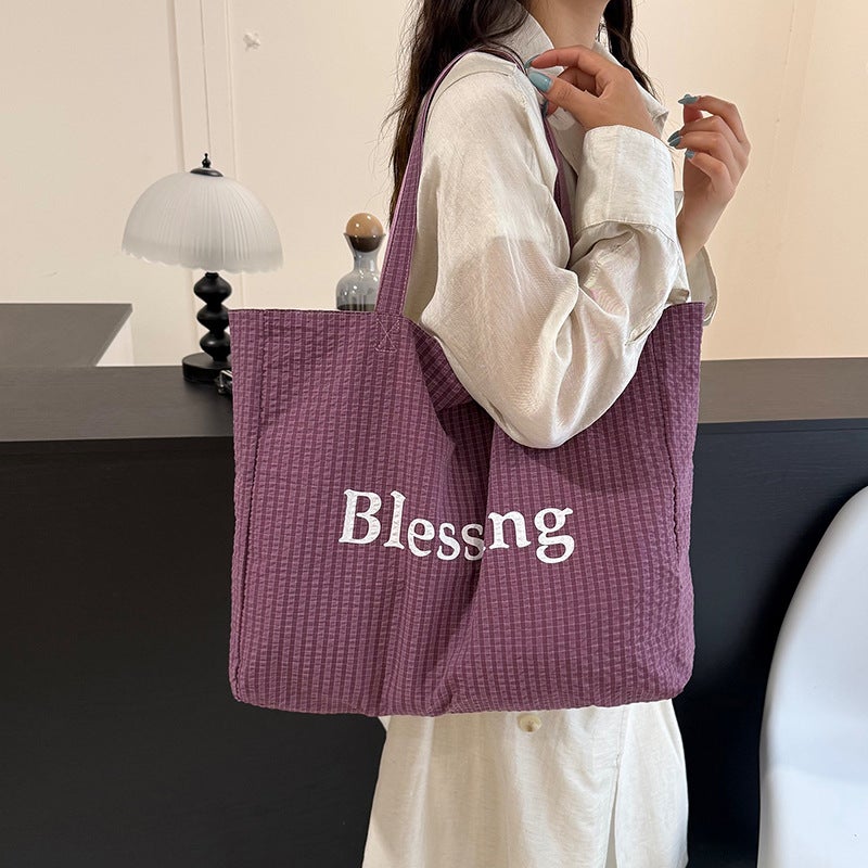 Korean Style Letter Shoulder Bag, Reversible Bubble Pleated Handbag, Lightweight Commute Shopping Tote - Image 2
