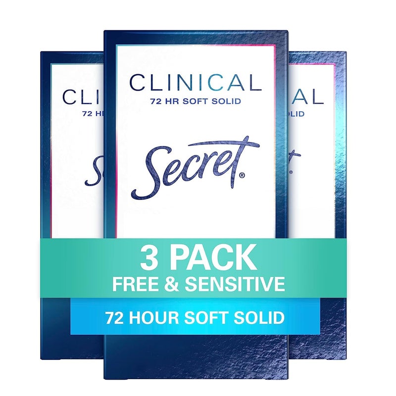 Secret Clinical Strength Soft Solid Antiperspirant and Deodorant for Women, Free & Sensitive, 1.6 oz, Pack of 3 - Image 1