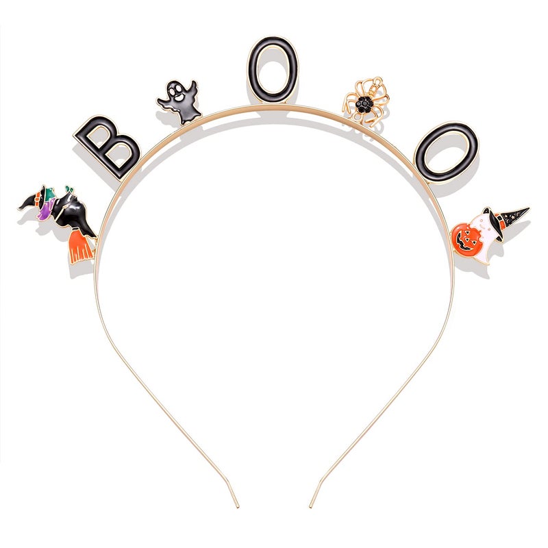 PHALIN Halloween Headbands Rhinestone Ghost Pumpkin Boo Hairbands for Women Costume Party Hair Accessory Gifts Black 1 - Image 3