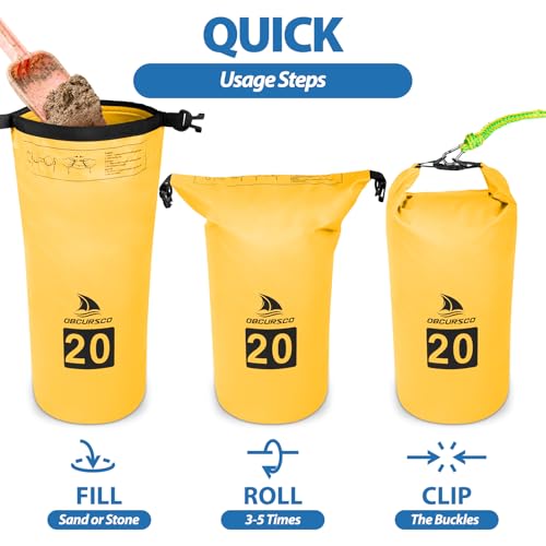 Obcursco 20L Jet Ski Anchor Kit PWC Anchor 2 in 1 Sand Bag for Float with Adjustable Buoy, PWC Sandbag for Jetski, Kayak, Seadoo, Paddle Board, Waverunner, Watercraft, and Swim Mat (Yellow) - Image 4