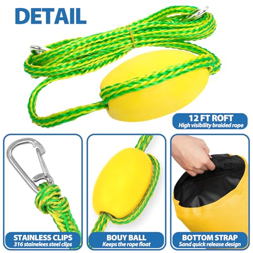 Obcursco 20L Jet Ski Anchor Kit PWC Anchor 2 in 1 Sand Bag for Float with Adjustable Buoy, PWC Sandbag for Jetski, Kayak, Seadoo, Paddle Board, Waverunner, Watercraft, and Swim Mat (Yellow) - Image 5