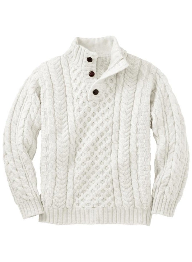 Makkrom Kids and Boys Mock Neck Pullover Sweater Long Sleeve Button Cable Knitted Jumper, Z- White, 6-8 Years - Image 1