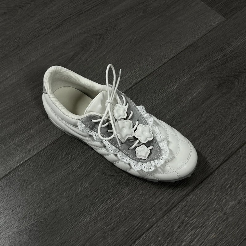 Women's White Lace-Trimmed Ballet Shoes with Thick Sole - Image 2