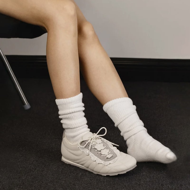 Women's White Lace-Trimmed Ballet Shoes with Thick Sole - Image 4