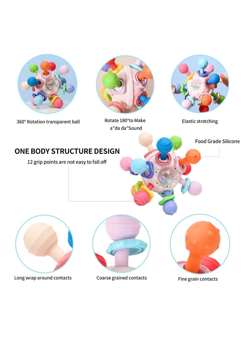 NIBEMINENT Baby Sensory Toy Teething Toy, Montessori Grasping Activities Toys Chew Ball Rattle for Infant 3 Months+ with Box, Teethers Toys, Pink - Image 2