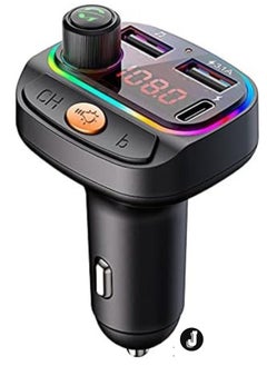 Car Bluetooth Device [Upgraded BT v5.3] with Call Receiver, FM Transmitter for Music System & Dual USB + Type C Charger; 7 Colour LED Lights; 6 EQ Presets; USB MP3 Support; Voice Assistant