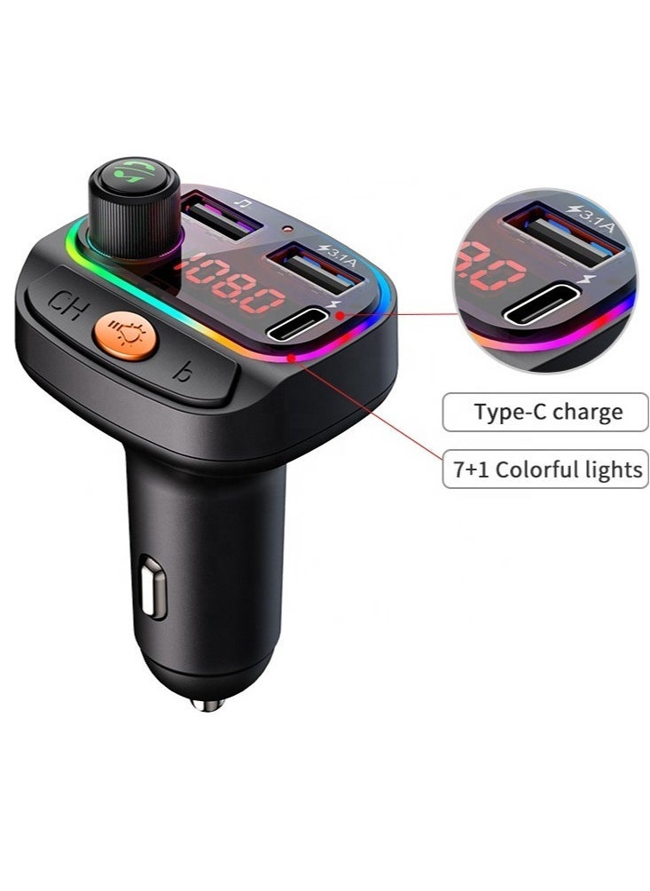 JAJEEK - Car Bluetooth Device [Upgraded BT v5.3] with Call Receiver, FM Transmitter for Music System & Dual USB + Type C Charger; 7 Colour LED Lights; 6 EQ Presets; USB MP3 Support; Voice Assistant - Image 1