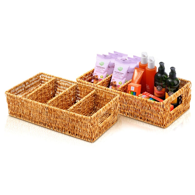 Cantalop 2 Pack Food Storage Organizer Bins, Rattan Bins for Pantry - Image 1