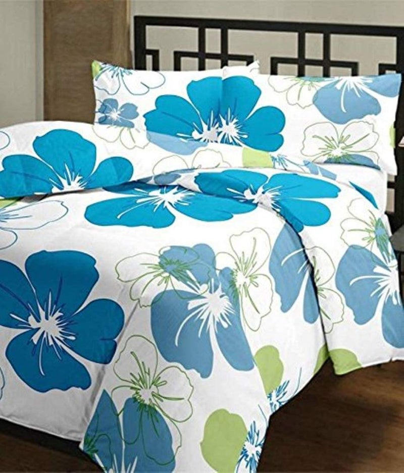 PRINZIP Poly Cotton Floral Print Microfiber Double Bed Reversible Quilt (Blue) - Image 1