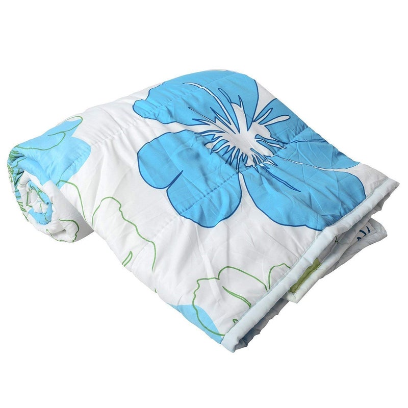 PRINZIP Poly Cotton Floral Print Microfiber Double Bed Reversible Quilt (Blue) - Image 2
