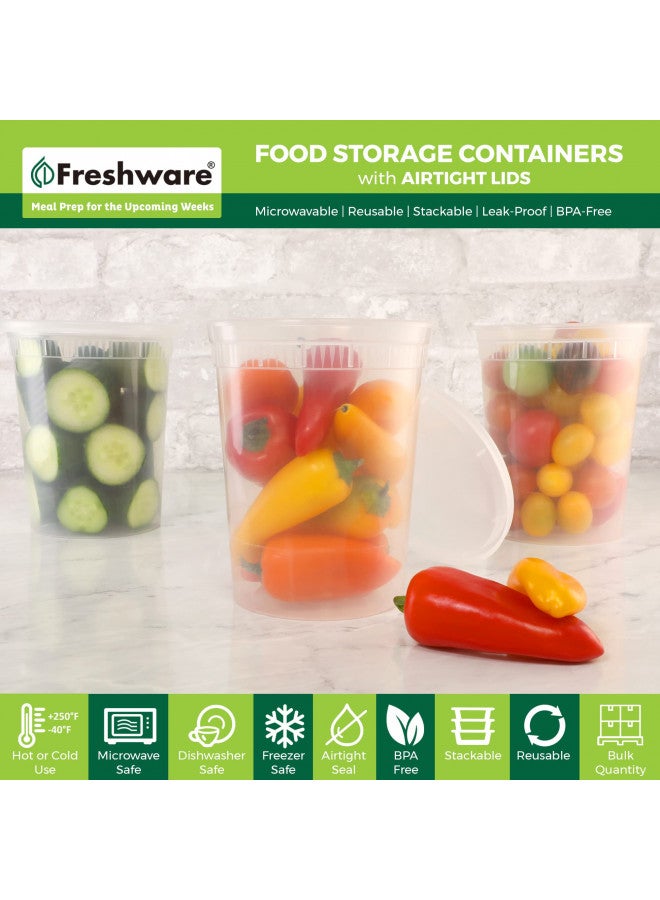 Freshware حاويات تخزين الطعام من فريش وير [24 مجموعة] 32 أونصة حاويات بلاستيكية مع أغطية، سلايم، حساء، حاويات تحضير الوجبات | خالية من BPA | قابلة للتكديس | مانعة للتسرب | آمنة للاستخدام في الميكروويف/غسالة الصحون/الفريزر - Image 3