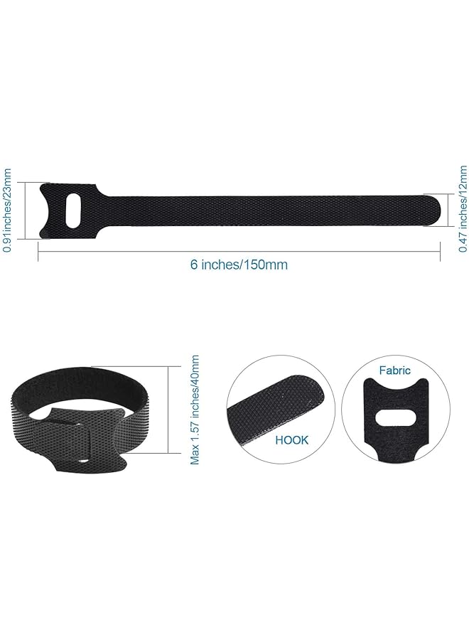 erorex 60Pcs Fastening Cable Ties Reusable Premium 6 Inch Adjustable Cord Ties Microfiber Cloth Cable Management Straps Hook Loop Cord Organizer Wire Ties Reusable Black Colors - Image 3