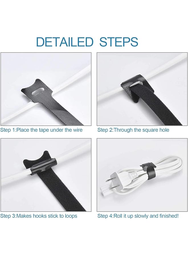 erorex 60Pcs Fastening Cable Ties Reusable Premium 6 Inch Adjustable Cord Ties Microfiber Cloth Cable Management Straps Hook Loop Cord Organizer Wire Ties Reusable Black Colors - Image 4
