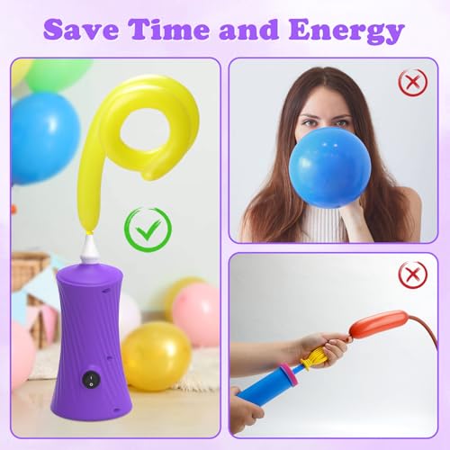 AXHJ Electric Air Balloon Pumps for Long Balloons, Inflator Blower Machine for Birthday Party Celebration Balloons Decorations for Foil Twisty Animal Balloon, Purple - Image 3