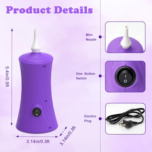 AXHJ Electric Air Balloon Pumps for Long Balloons, Inflator Blower Machine for Birthday Party Celebration Balloons Decorations for Foil Twisty Animal Balloon, Purple - Image 2