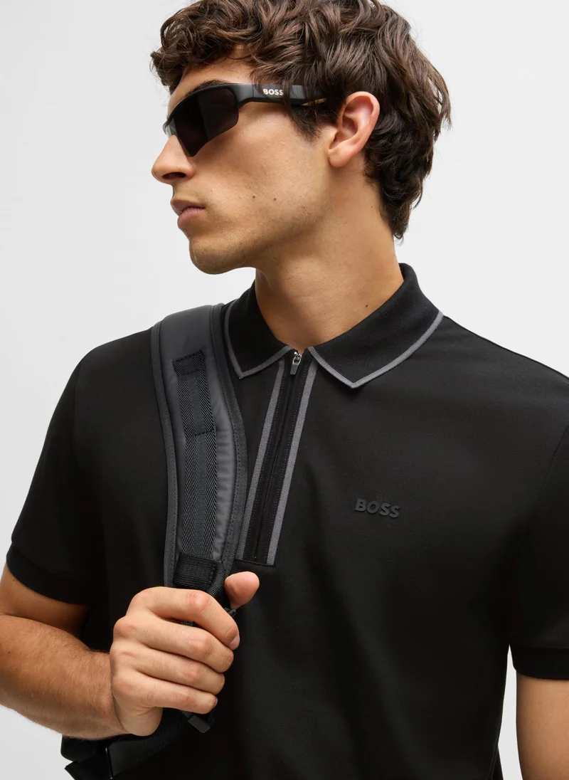 BOSS Stretch-cotton polo shirt with contrast stripes