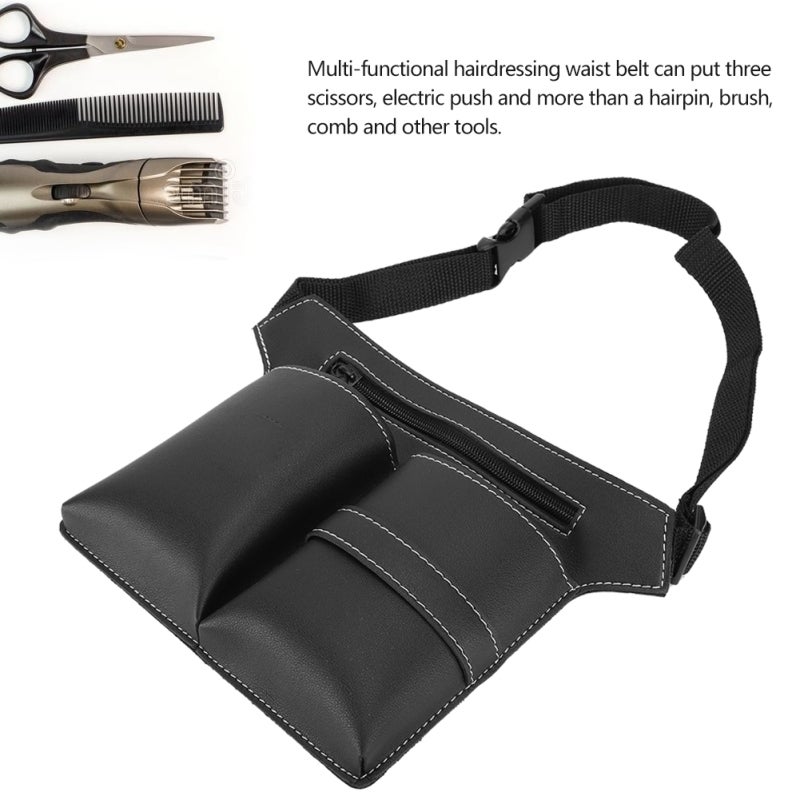 Hairdresser Holster Black PU Leather - Durable Waterproof Adjustable Removable Belt Scissors Holder for Professional Hairdressers & Salon Use - Image 2
