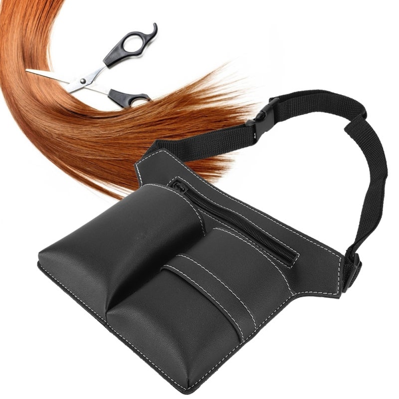 Hairdresser Holster Black PU Leather - Durable Waterproof Adjustable Removable Belt Scissors Holder for Professional Hairdressers & Salon Use - Image 1