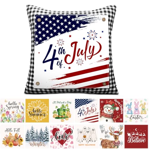 Hahafelt Set of 13 Seasonal Holiday Throw Pillow Covers 18x18 in with 12 Interchangeable Panels Spring Summer 4th of July 250th Anniversary Decorative Square Pillowcase for Farmhouse Sofa Home Decor - Image 1