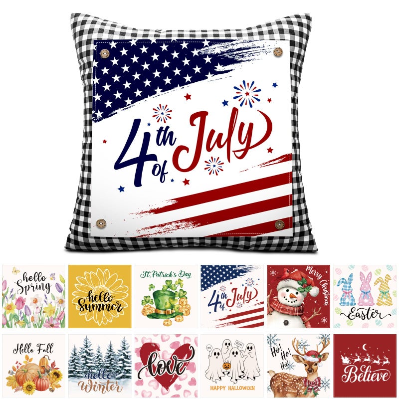 Hahafelt Set of 13 Seasonal Holiday Throw Pillow Covers 18x18 in with 12 Interchangeable Panels Spring Summer 4th of July 250th Anniversary Decorative Square Pillowcase for Farmhouse Sofa Home Decor - Image 2